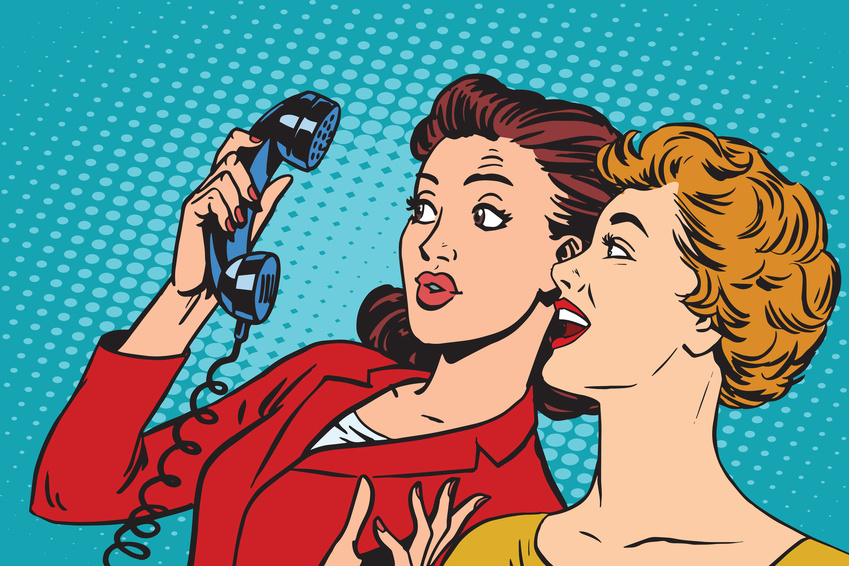 Two girlfriends and a telephone pop art retro vector. Retro smartphones and communication